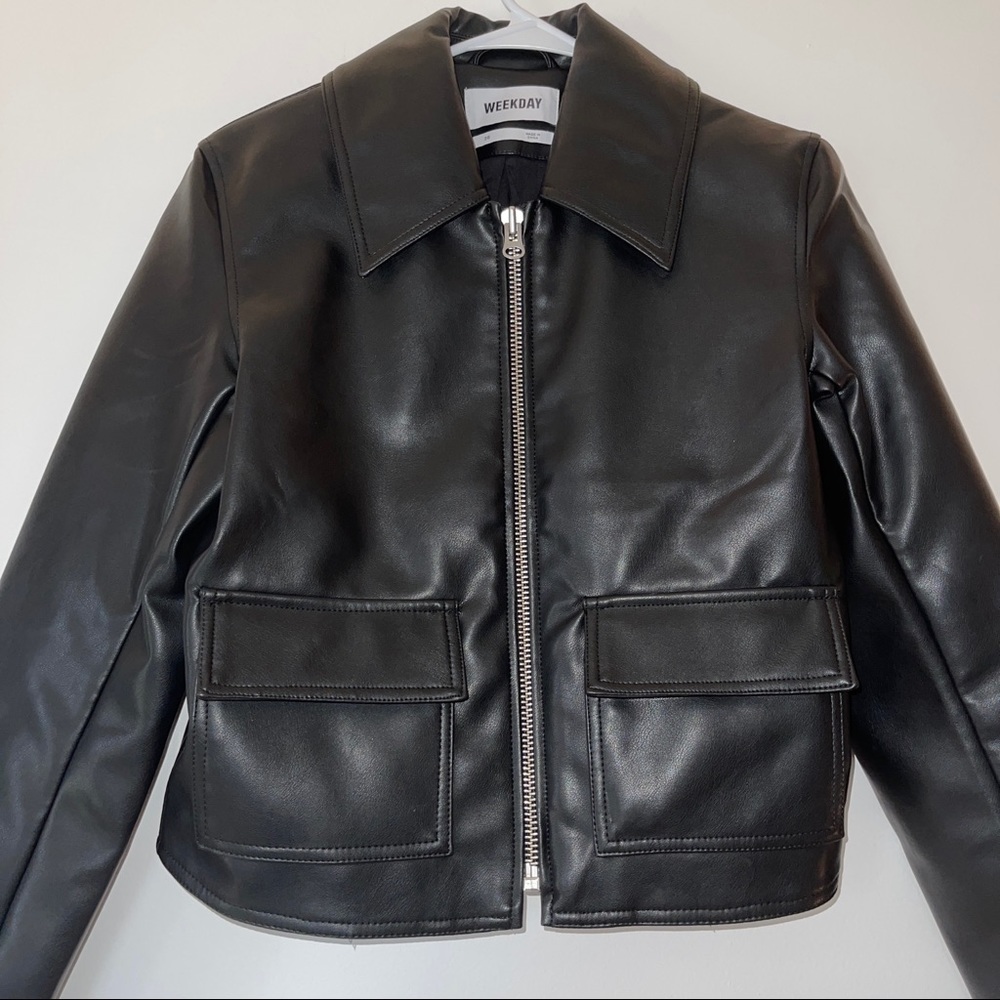 Weekday cropped faux leather jacket